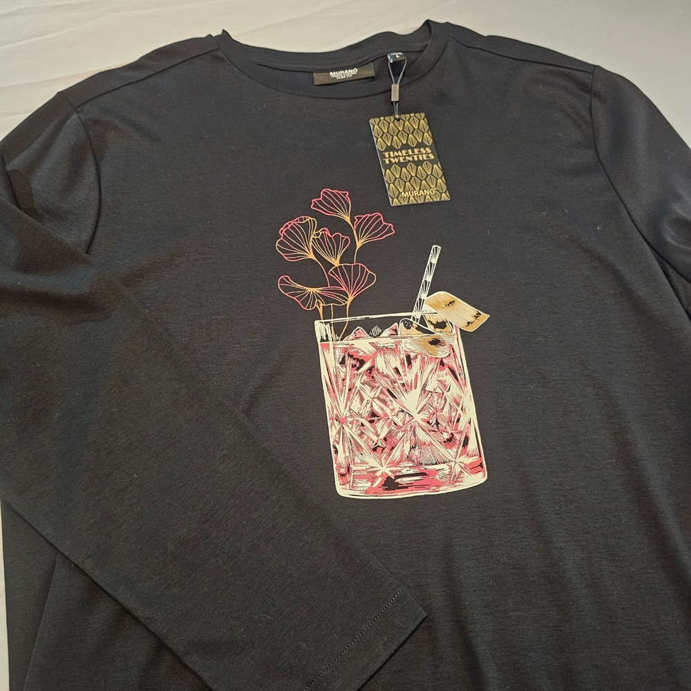 Murano Large Liquid Luxury Slim Fit Timeless Twenties LS T-Shirt Black NWT L1004